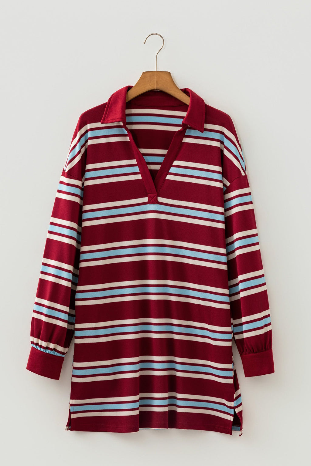 Stripe Polo Collar Long Sleeve T-Shirt Mini Dress
