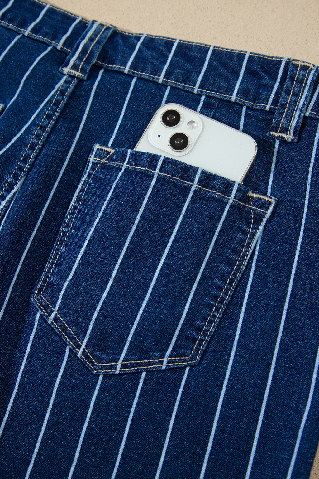 Denim Stripe Metal Button Detail Shorts