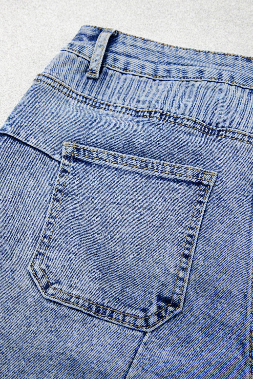 Stripe Denim Paisley Patchwork Raw Hem Shorts