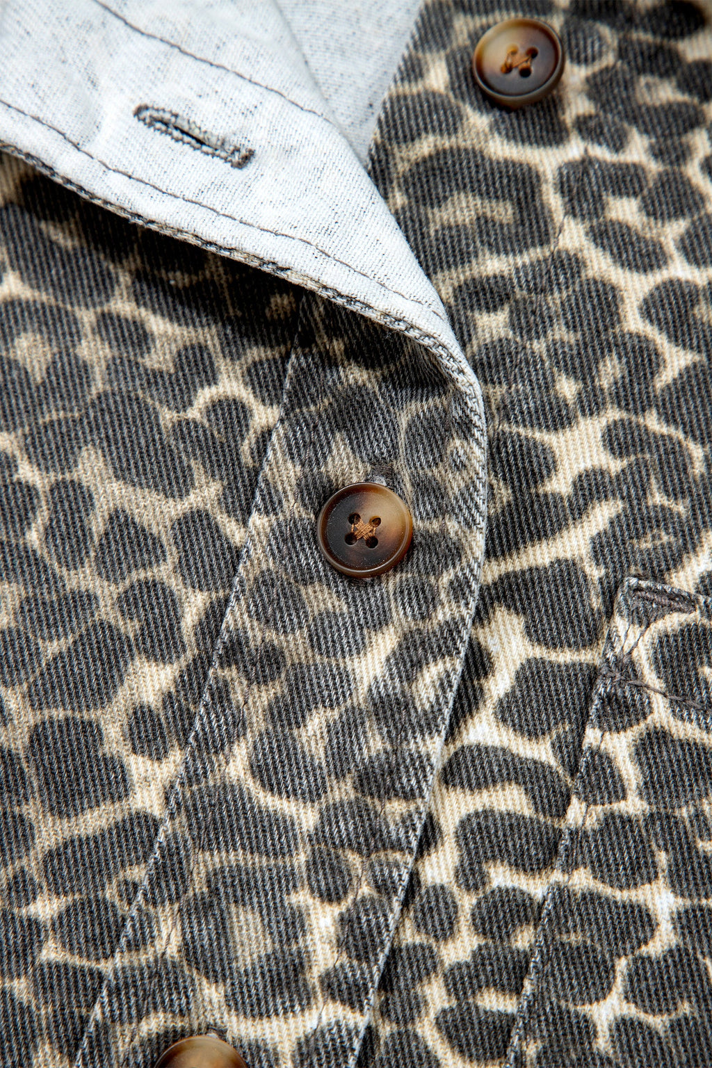 Leopard Denim Short Sleeve Button Up Cropped Shirt