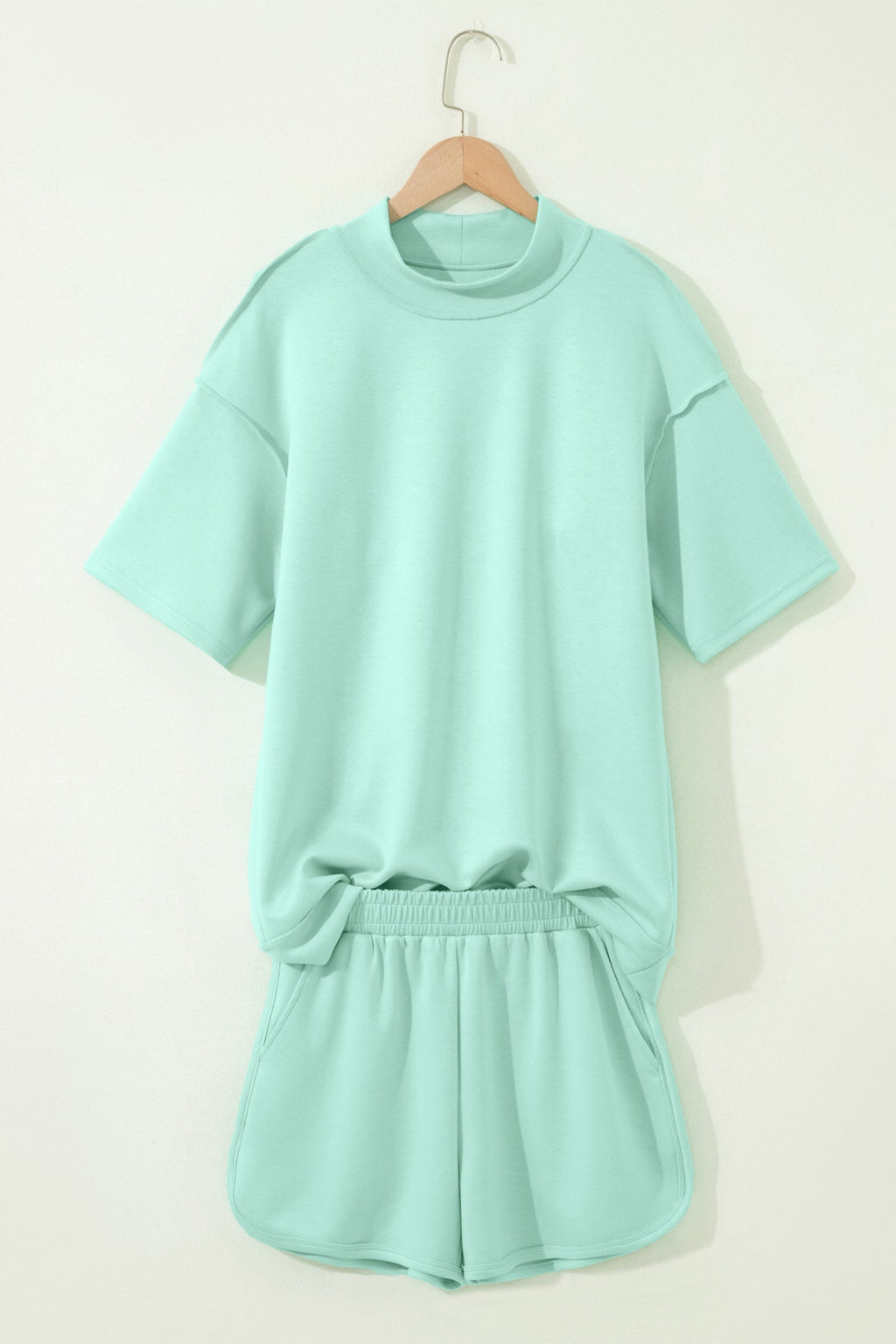 Solid Exposed Seam Mock Neck Tee & Shorts Set
