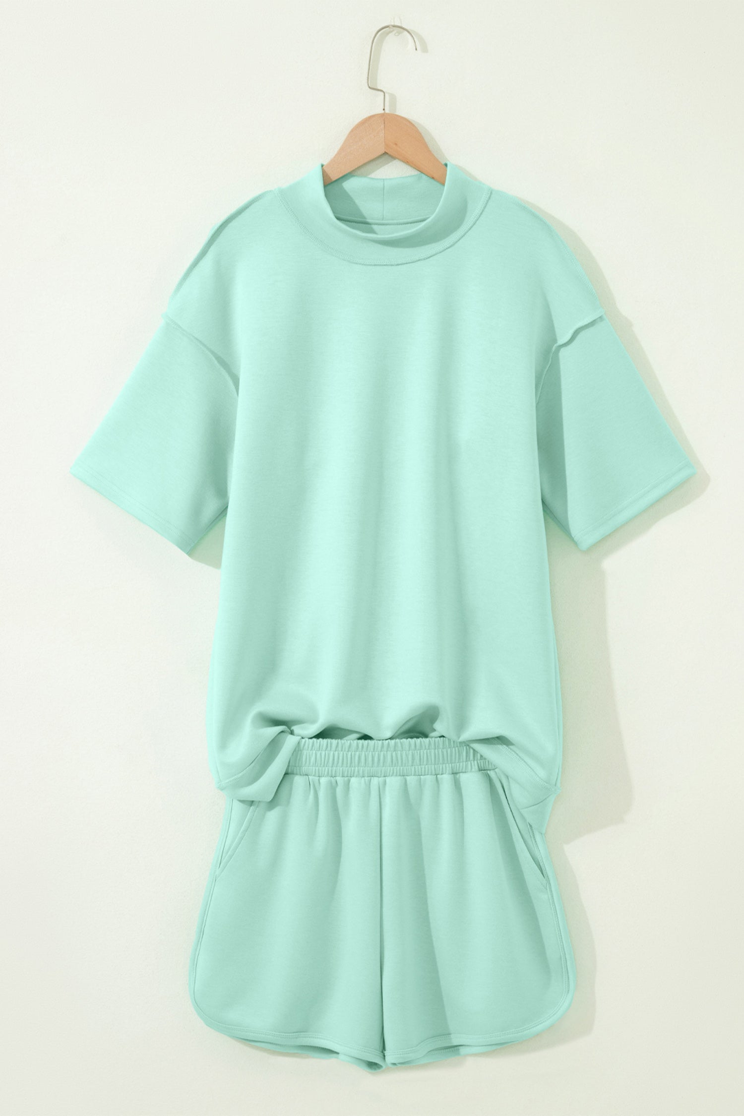 Solid Exposed Seam Mock Neck Tee & Shorts Set