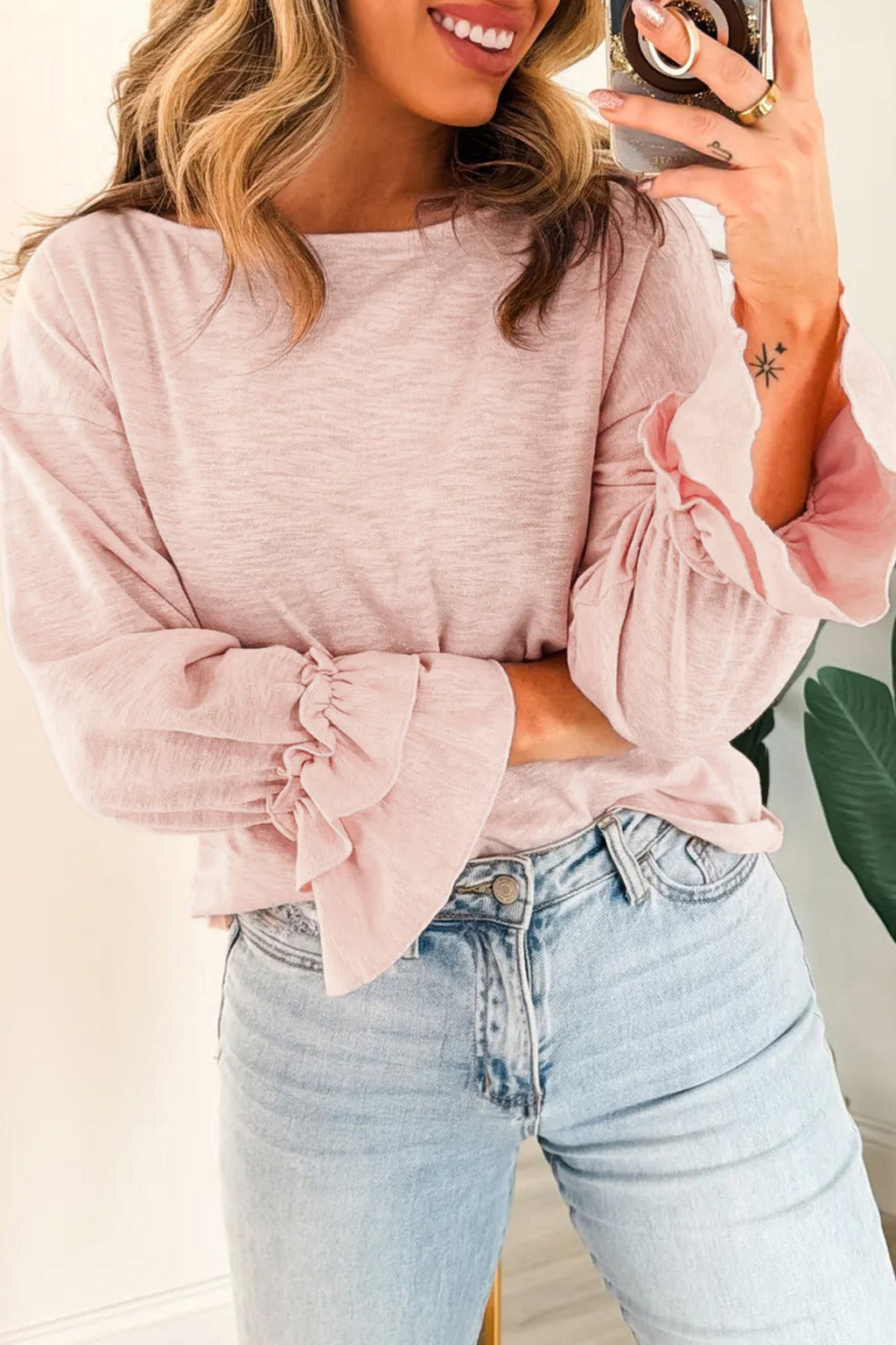Ruffle Cuff Long Sleeve Elegant Top