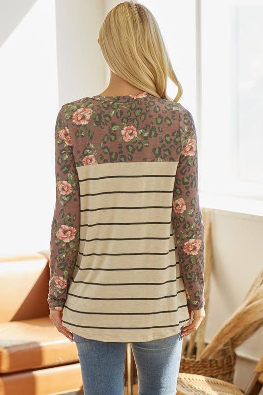 LMT2687-The Seny Stripe Top: BURGUNDY / M