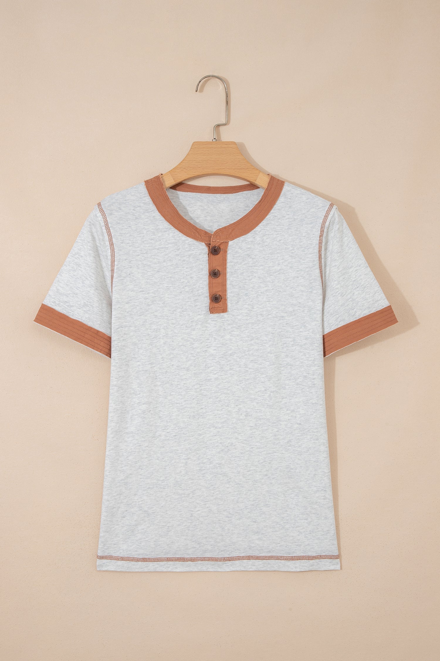 Plus Size Colorblock Distressed Short Sleeve Henley Tee