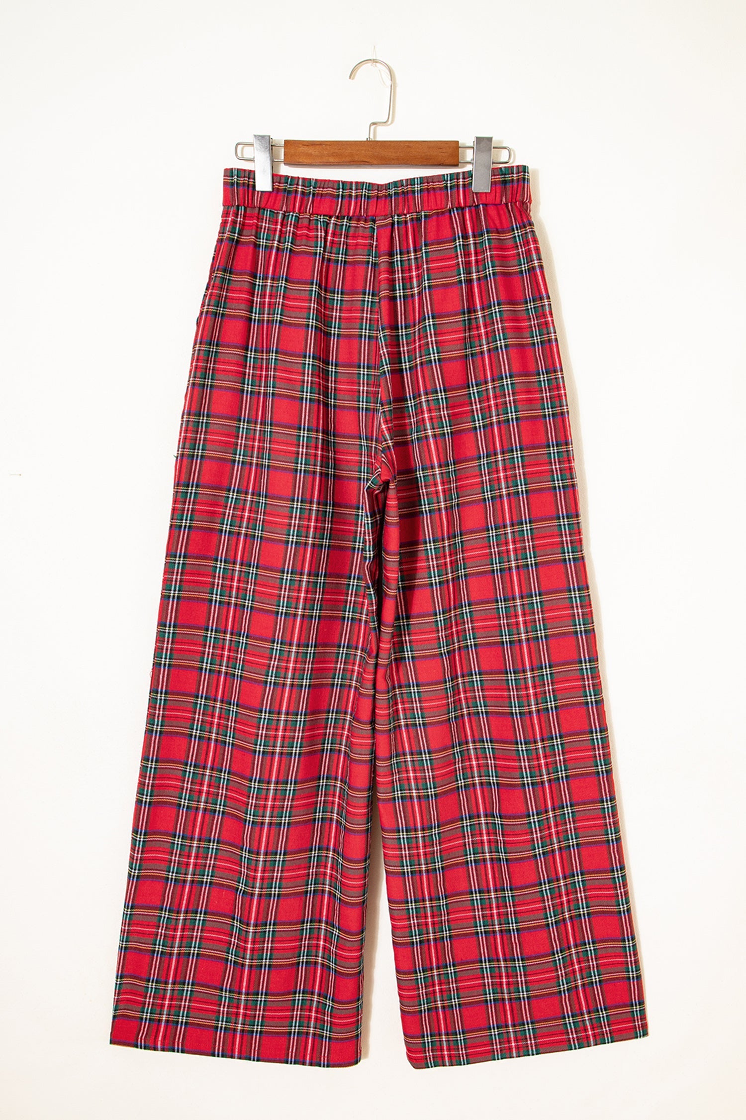 Plaid Pleated Elastic Waist Wide Leg Pants