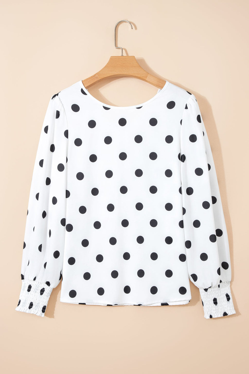 Polka Dot Frilled Long Sleeve Round Neck Blouse