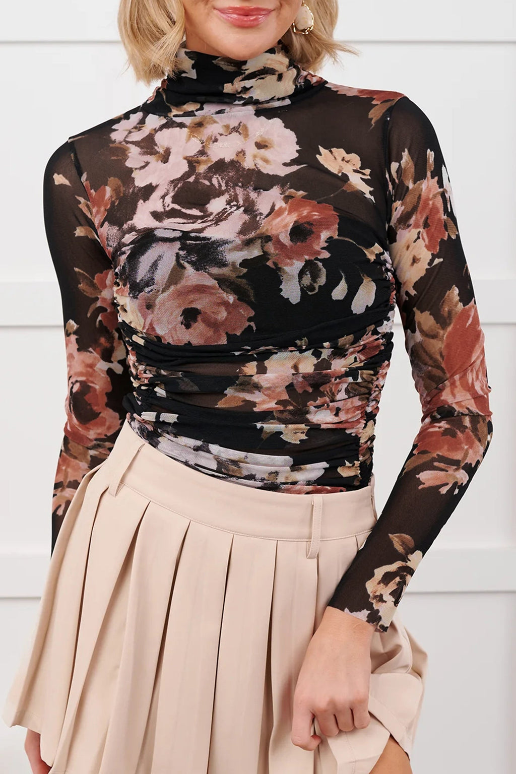 Floral Mesh Long Sleeve High Neck Bodysuit