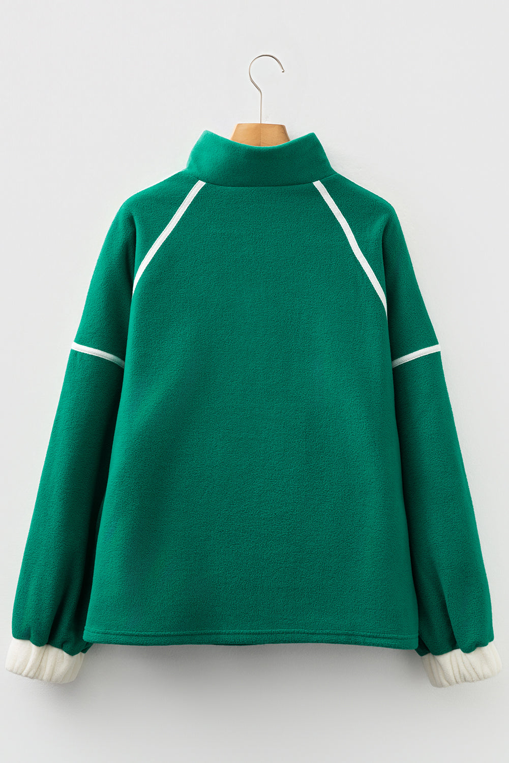 Plus Size Fleece Contrast Trim Half Zip Pocketed Sweatshirt