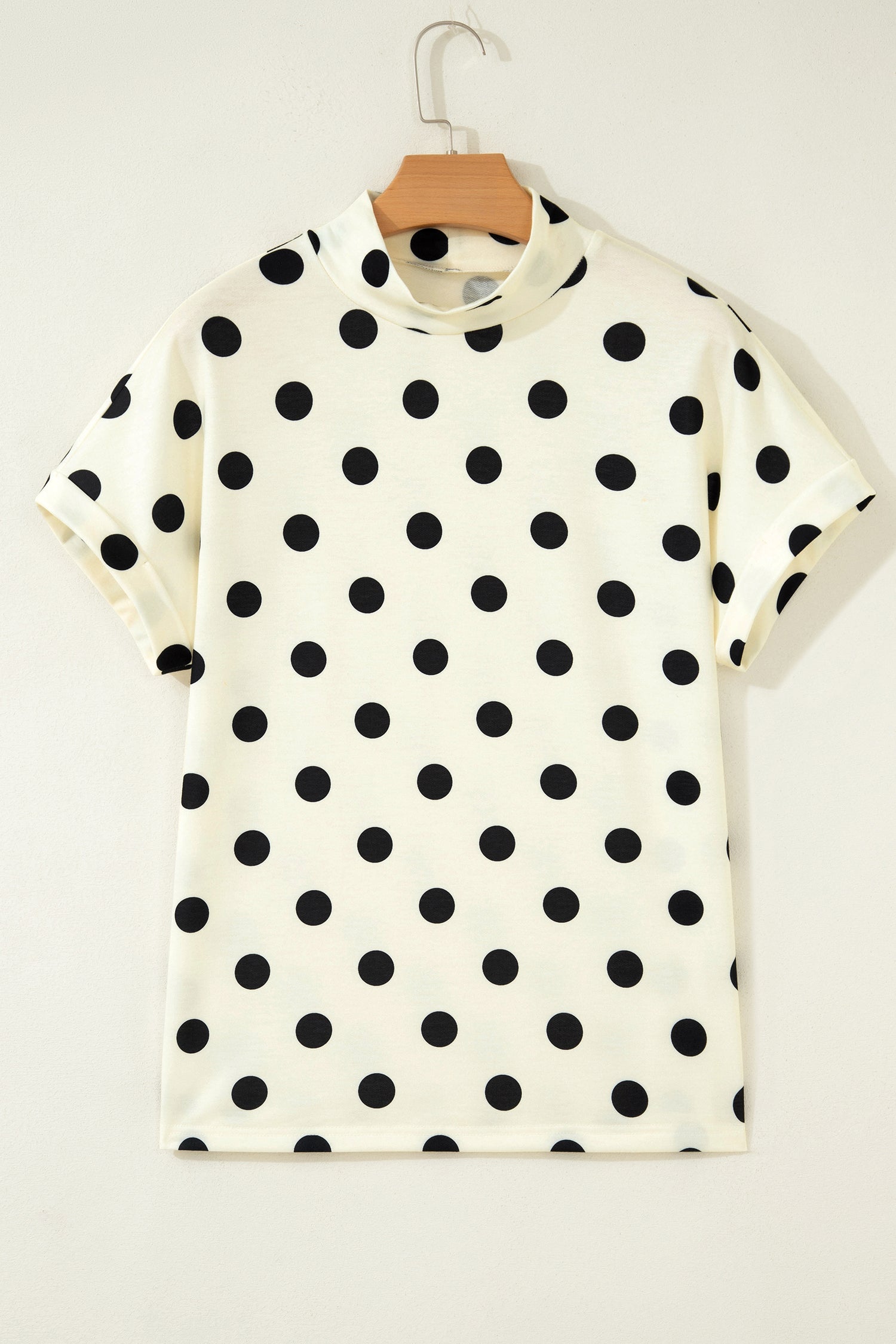 Polka Dot Mock Neck Dolman Sleeve Top