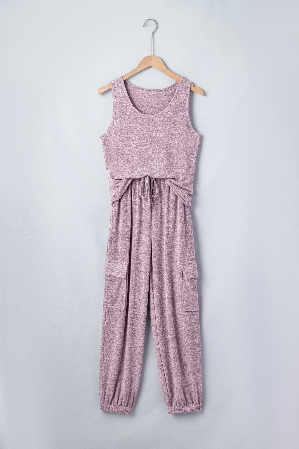 Solid Tank Top & Drawstring Jogger Pants Set