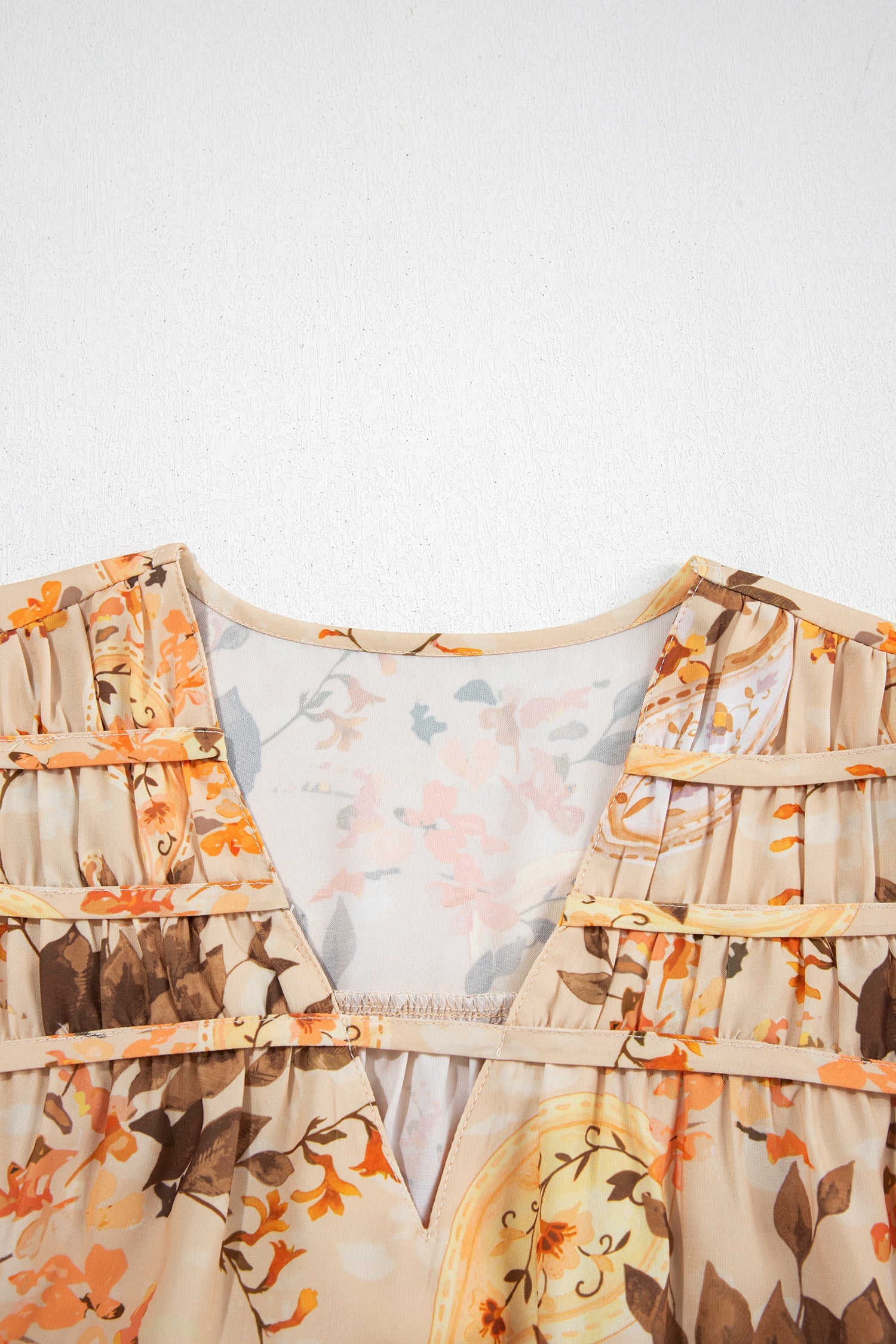 Paisley Lace Patchwork Long Sleeve V-Neck Blouse