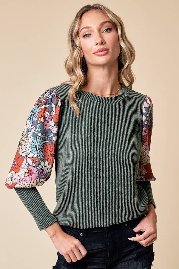 LMT4076PL-PLUS SIZE Delia's Floral Top: MAUVE / 3XL