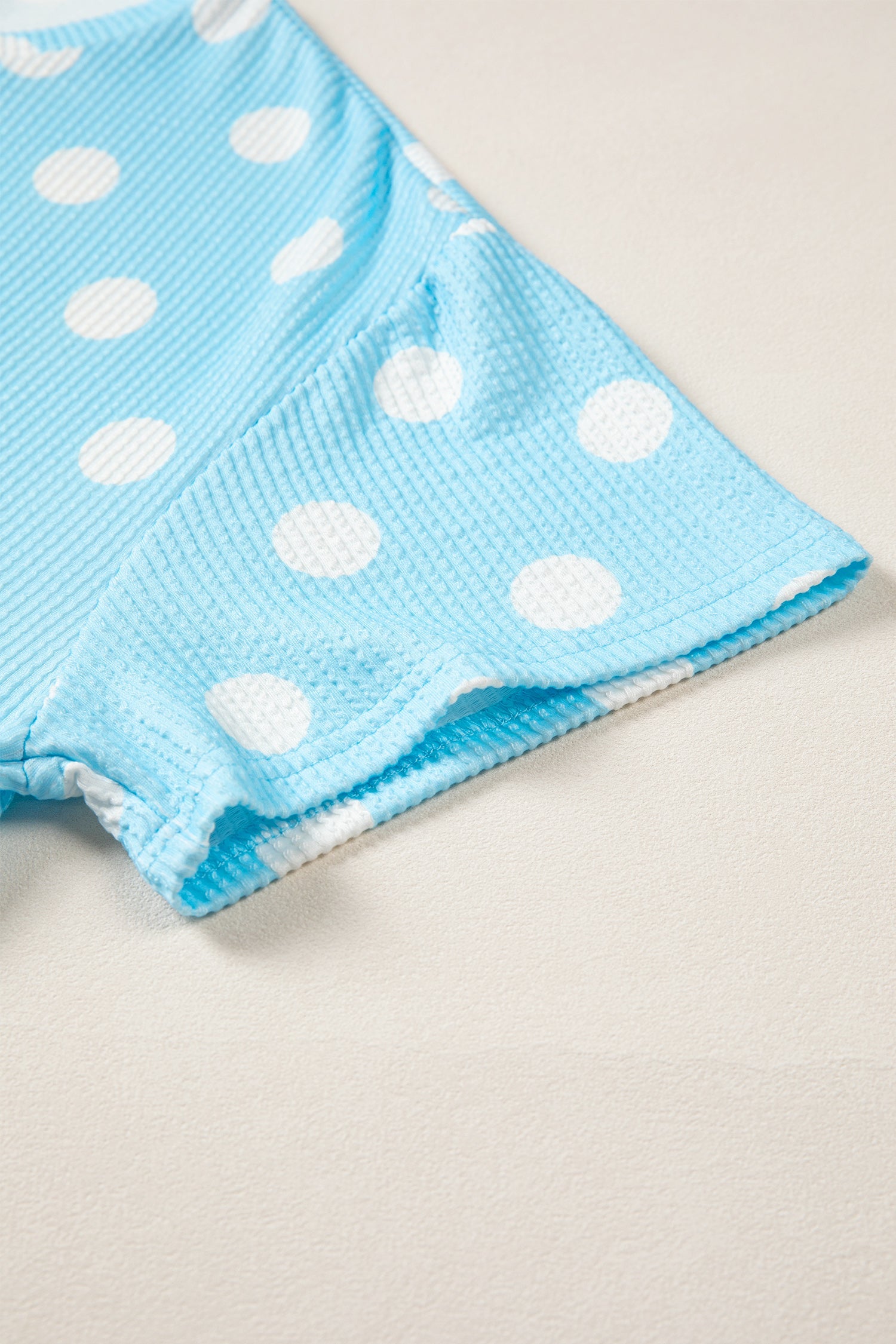 Polka Dot Patch Pocket Drop Shoulder Textured Top
