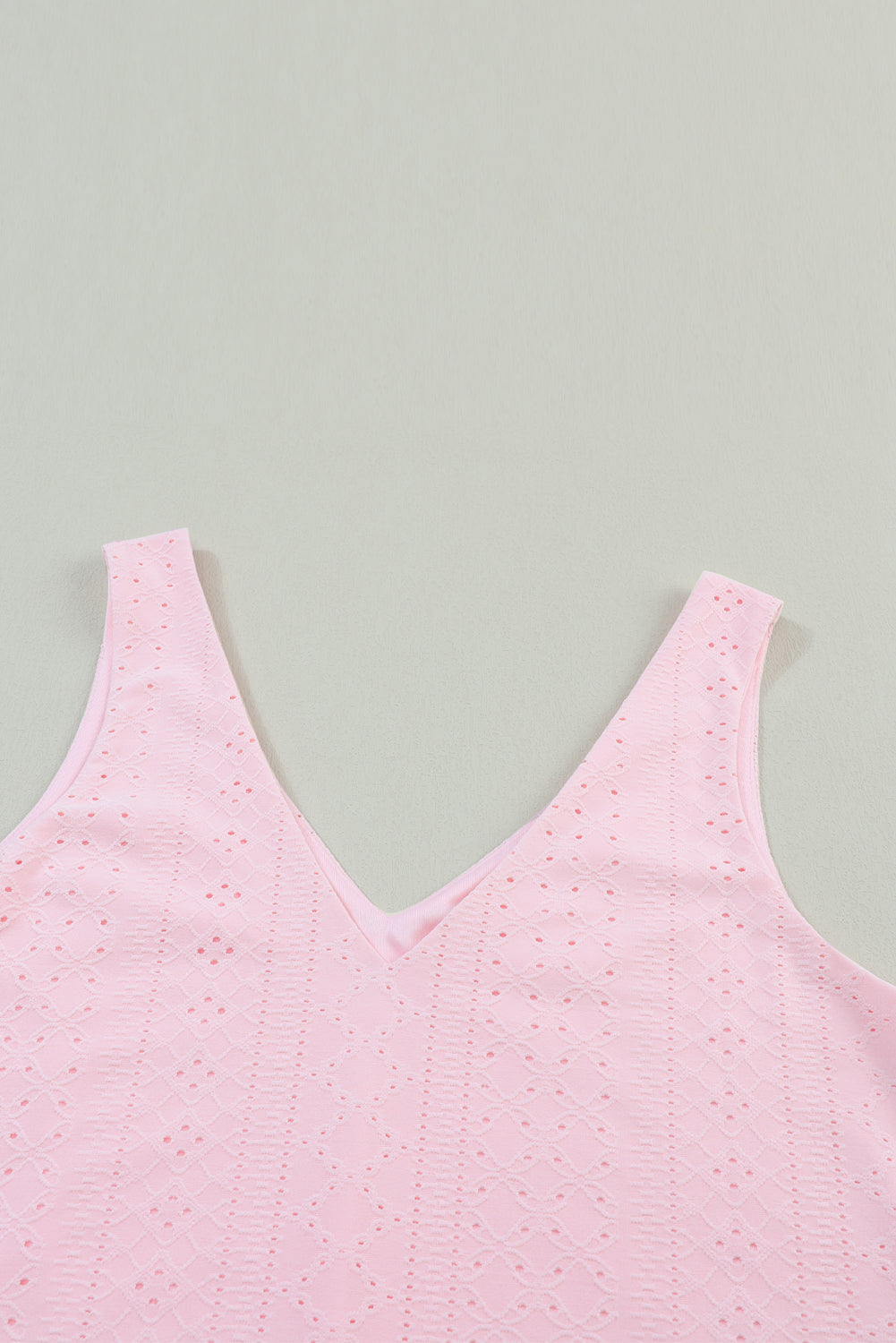Solid Eyelet Knit V-Neck Loose Tank Top