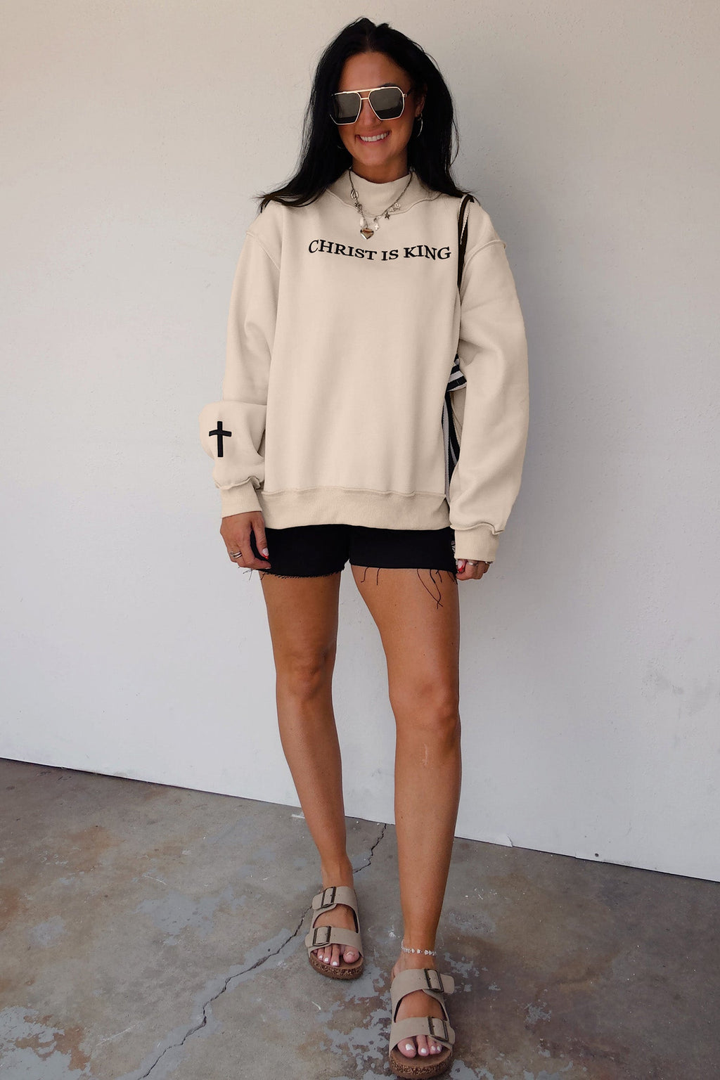 Christ Is King Cross Embroidery Exposed Seam Sweatshirt