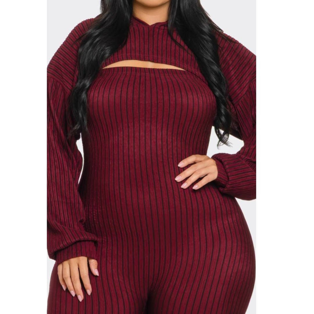 Plus Size 2 piece Strapless Jumpsuit Hoodie: Blue / 2X