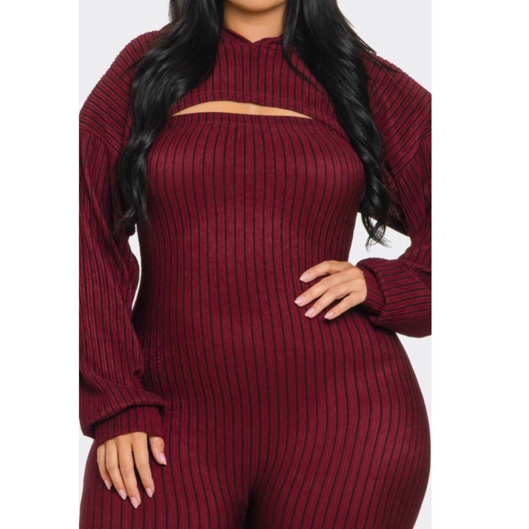 Plus Size 2 piece Strapless Jumpsuit Hoodie: Blue / 2X