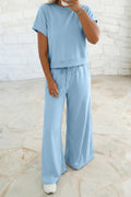 Solid Tee & Wide Leg Raw Hem Pants Set