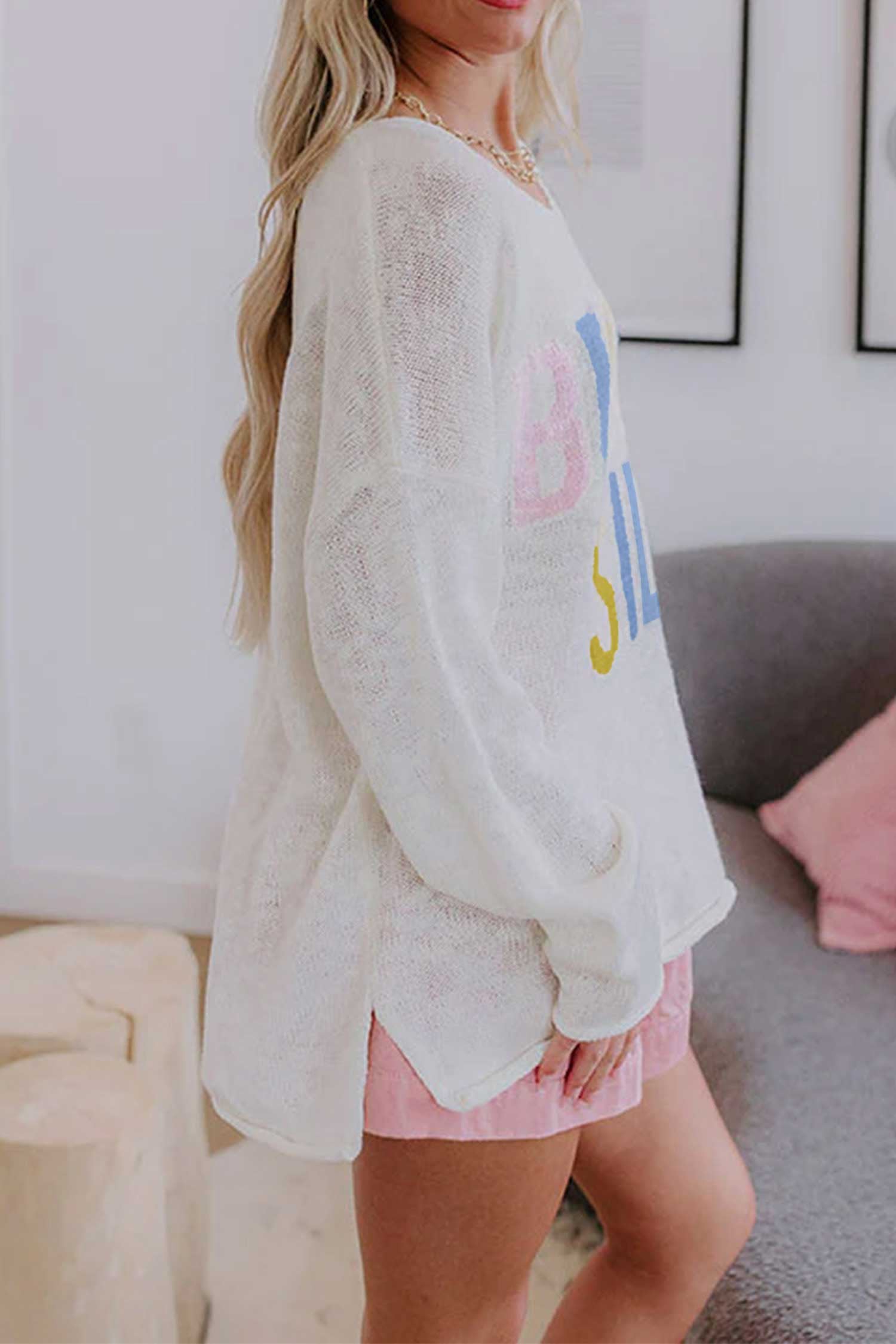 Beach Side V-Neck Lightweight Knit Tunic Sweater
