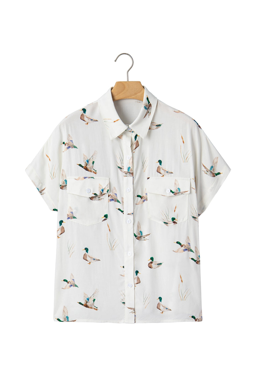 Mallard Button Flap Pocket Collared Blouse