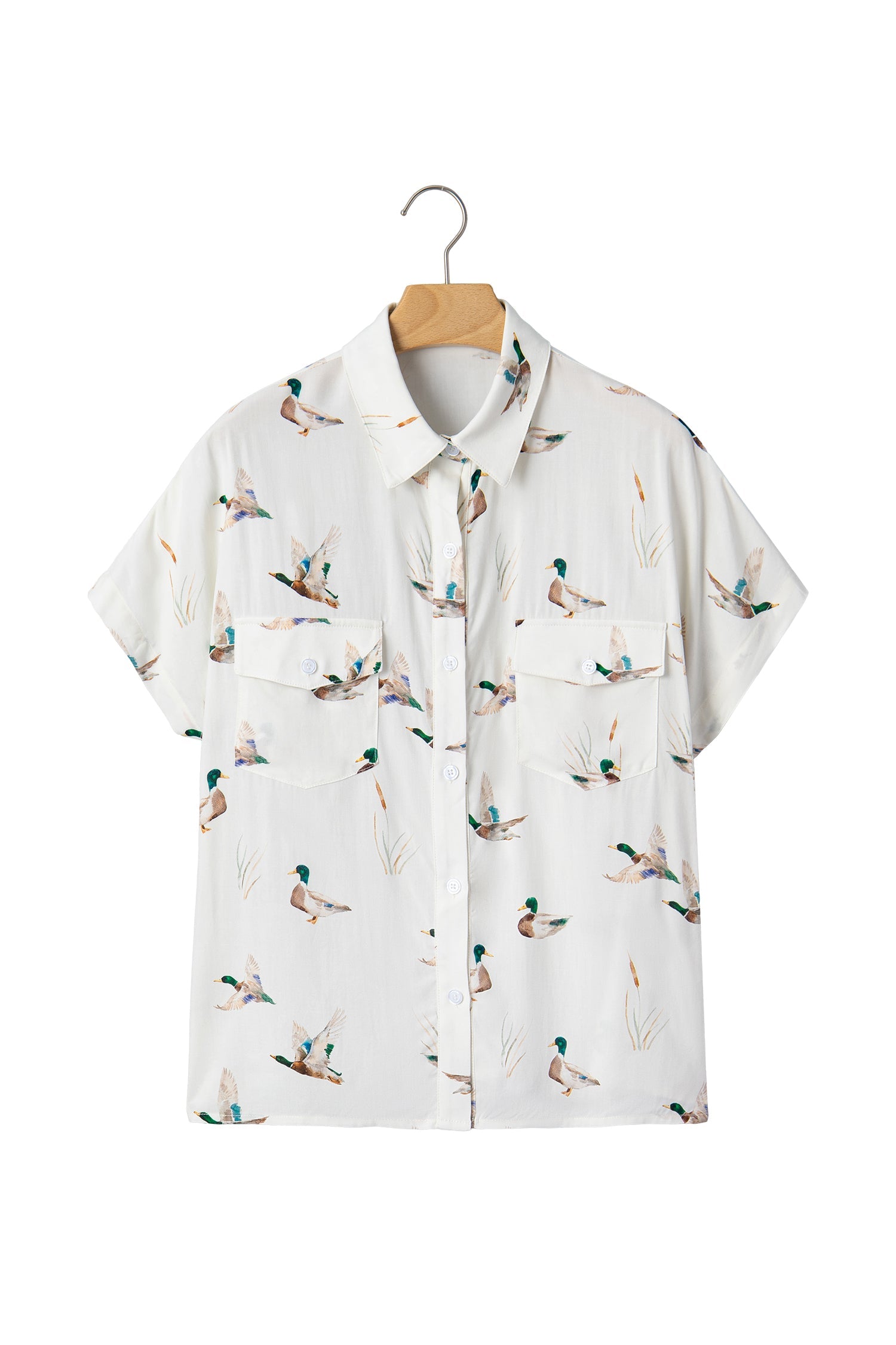 Mallard Button Flap Pocket Collared Blouse