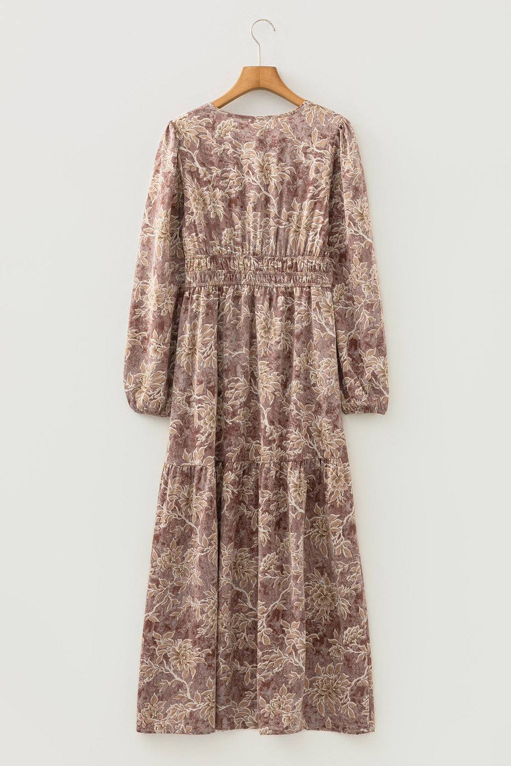 Floral Smocked High Waist Long Sleeve Dress