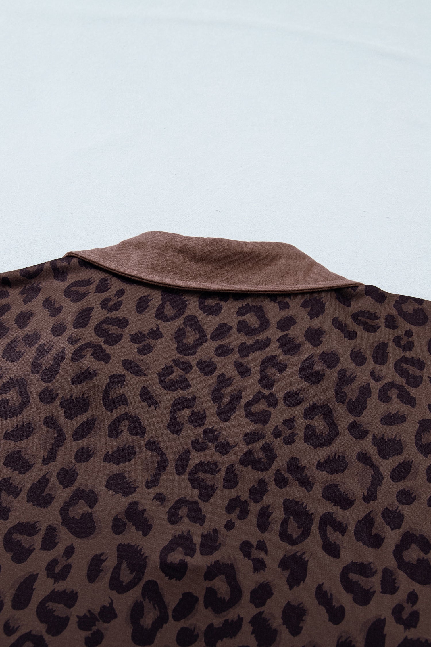 Plus Size Leopard Collared Top & Drawstring Shorts Set