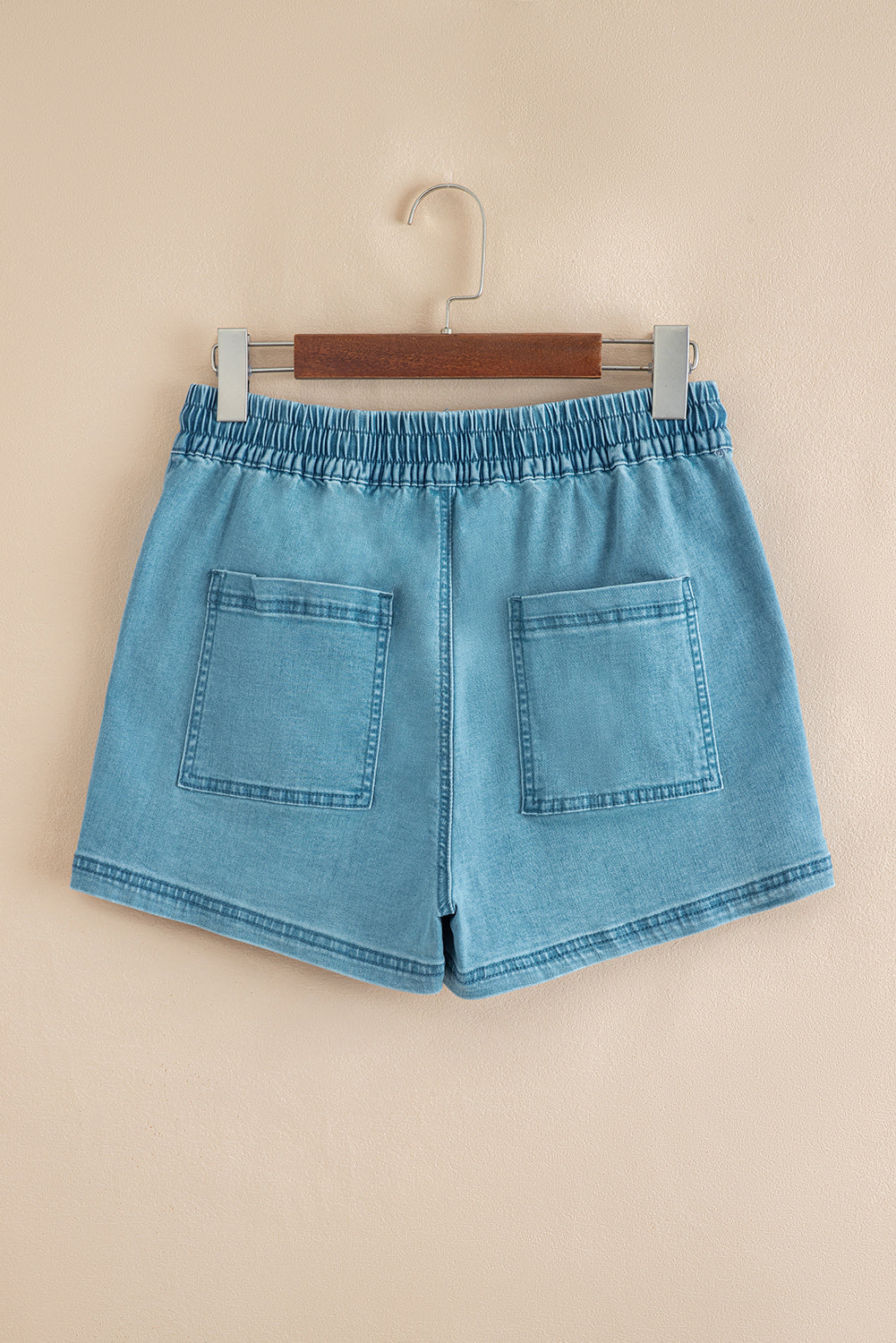 Denim Contrast Drawstring Elastic Waist Shorts