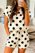 Polka Dot V-Neck Tee & Drawstring Shorts Set