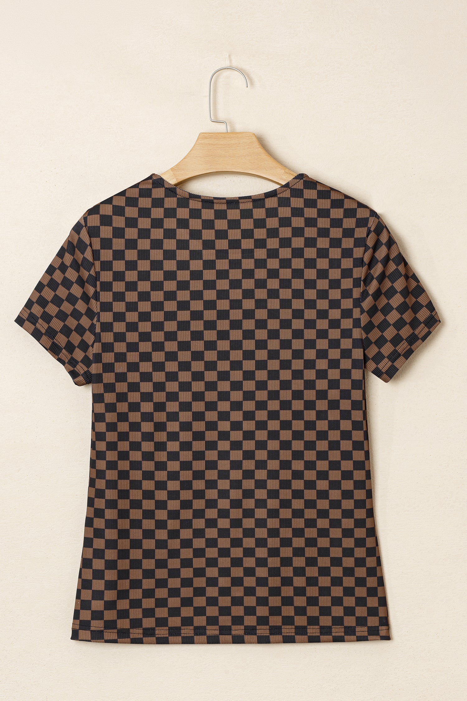 Checker Ribbed Knit Short Sleeve T-Shirt