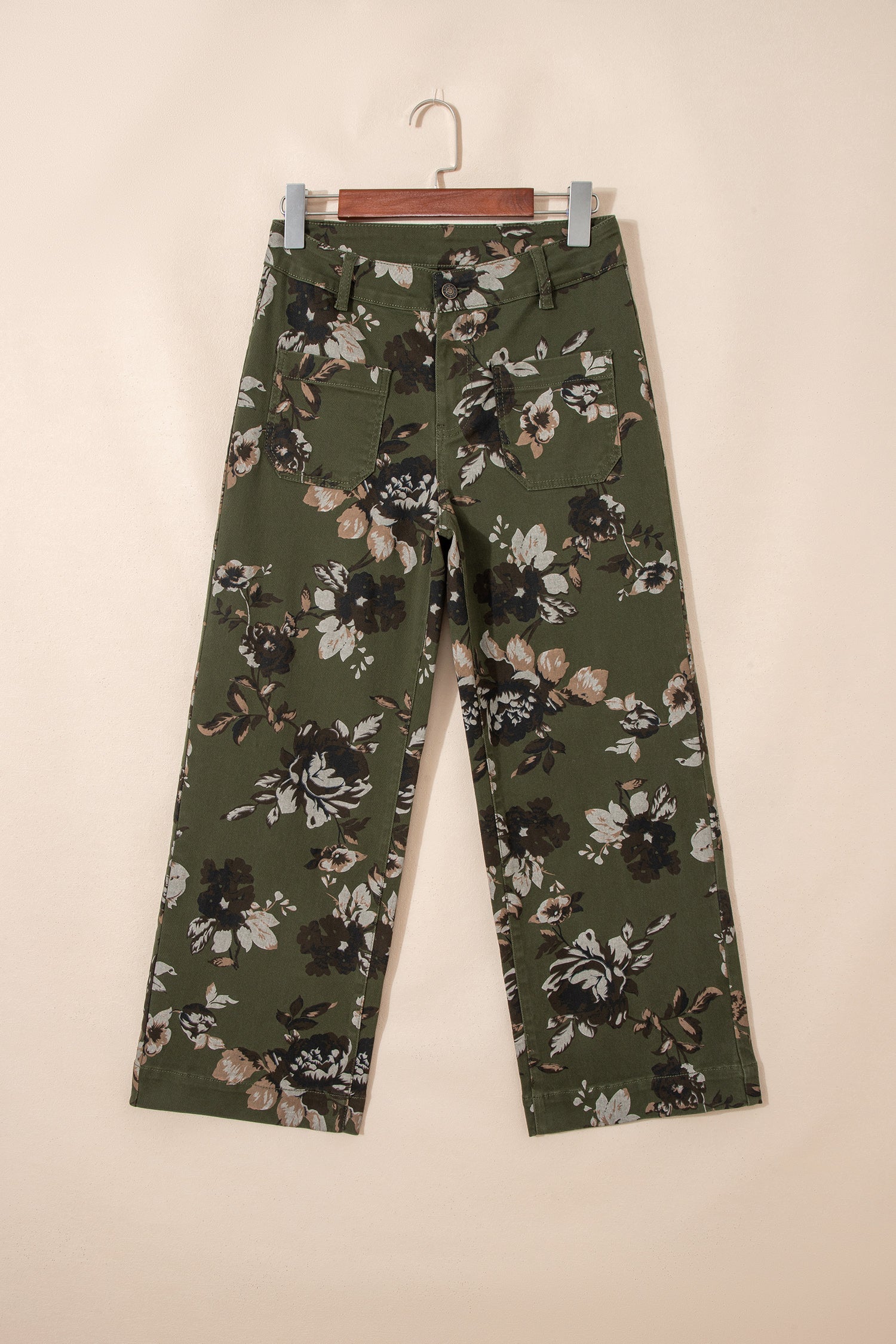 Floral Denim Patch Pocket Straight Leg Jeans