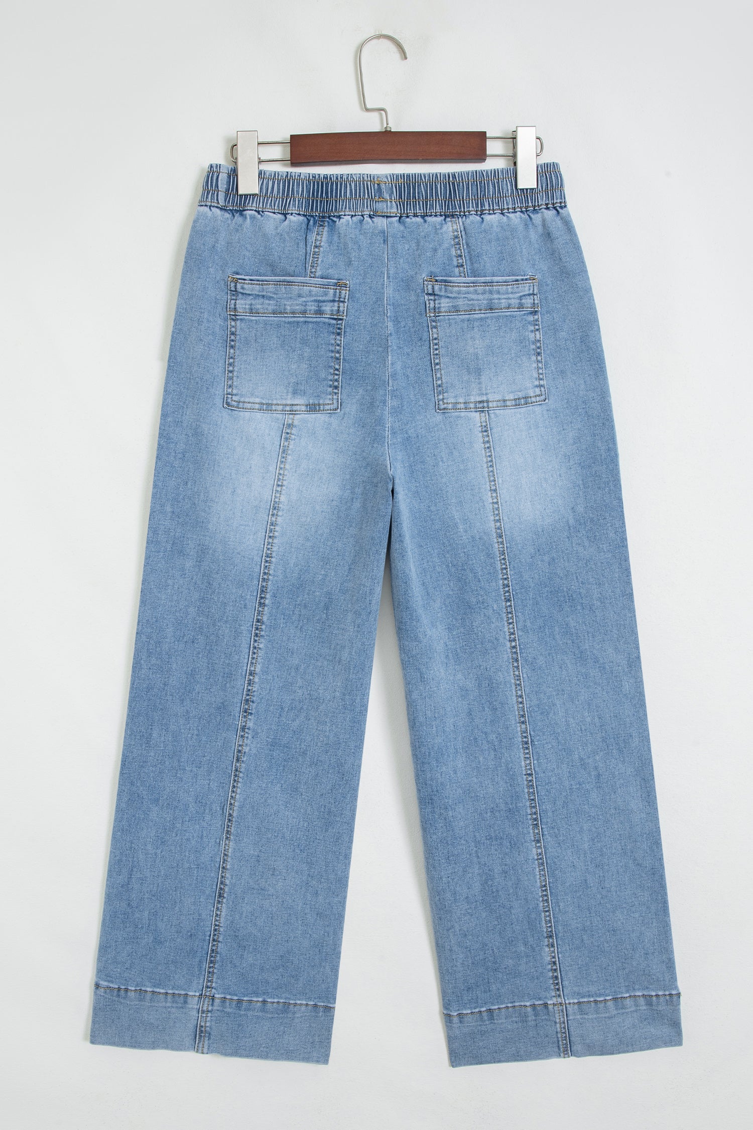 Denim Contrast Drawstring Waist Wide Leg Jeans