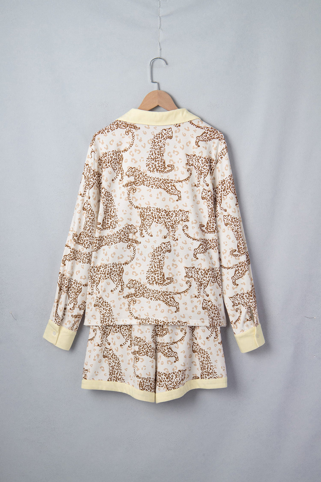 Leopard Pocket Placket Long Sleeve Top and Lounge Bottom Set