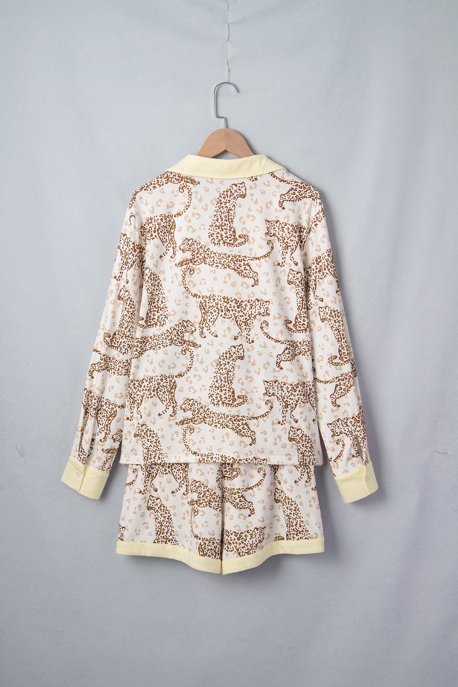 Leopard Pocket Placket Long Sleeve Top and Lounge Bottom Set