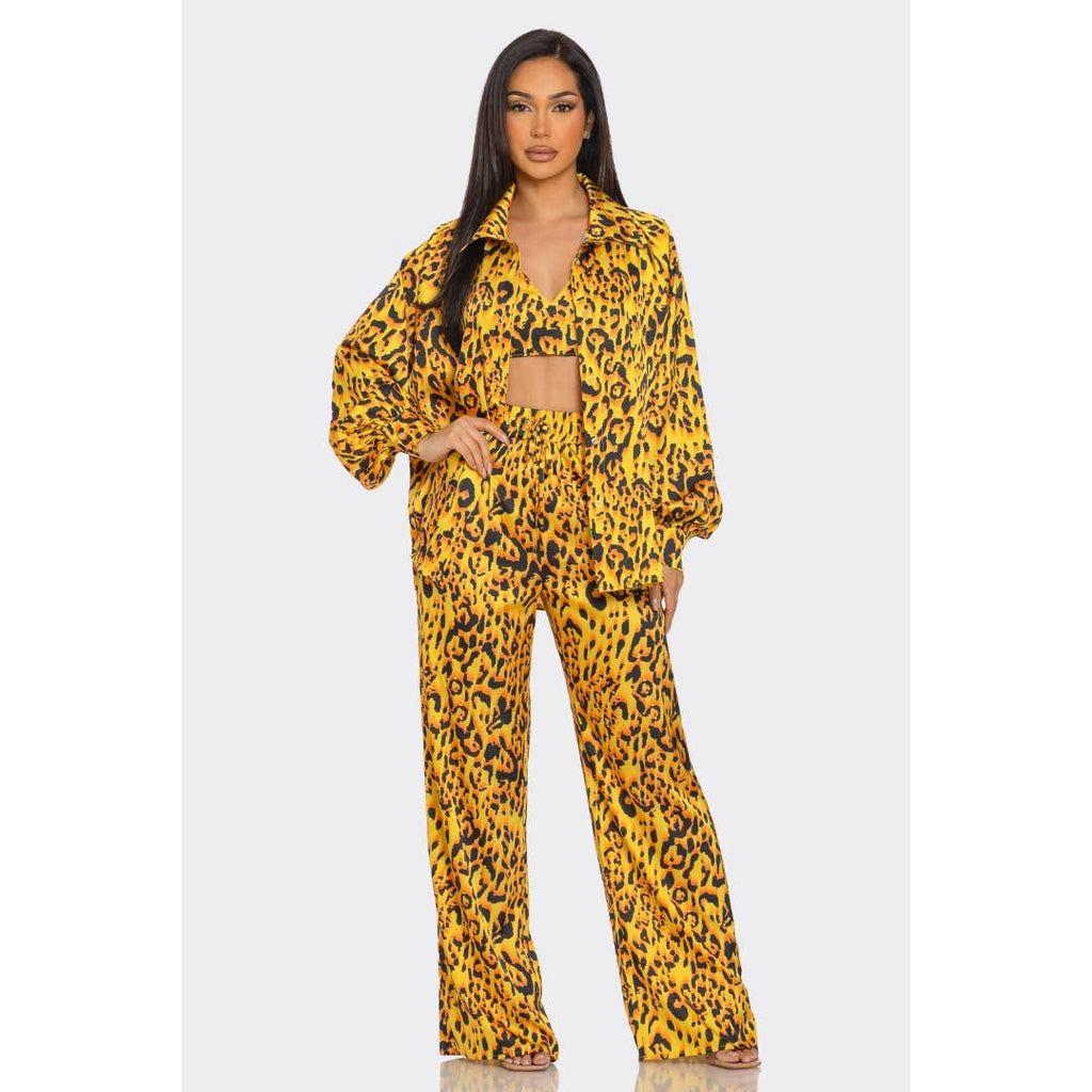 Leopard Print Pants Set 3 piece LTP-3228: Purple / S