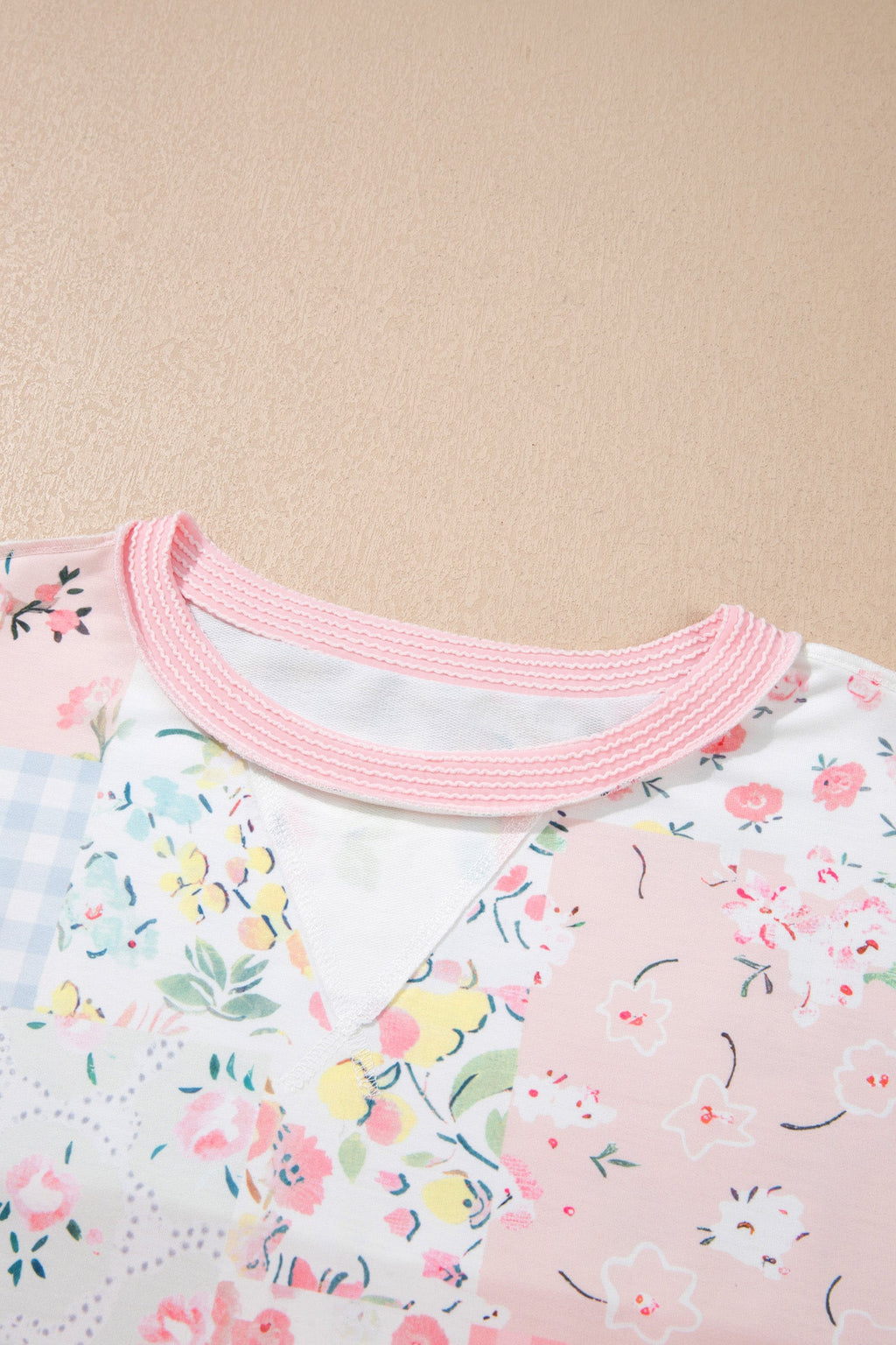 Floral Patchwork Corded Knit Long Sleeve Top