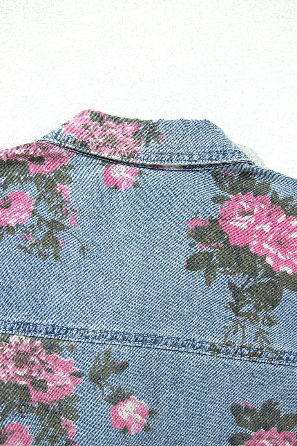 Floral Denim Raw Seam Ruffle Hem Jacket