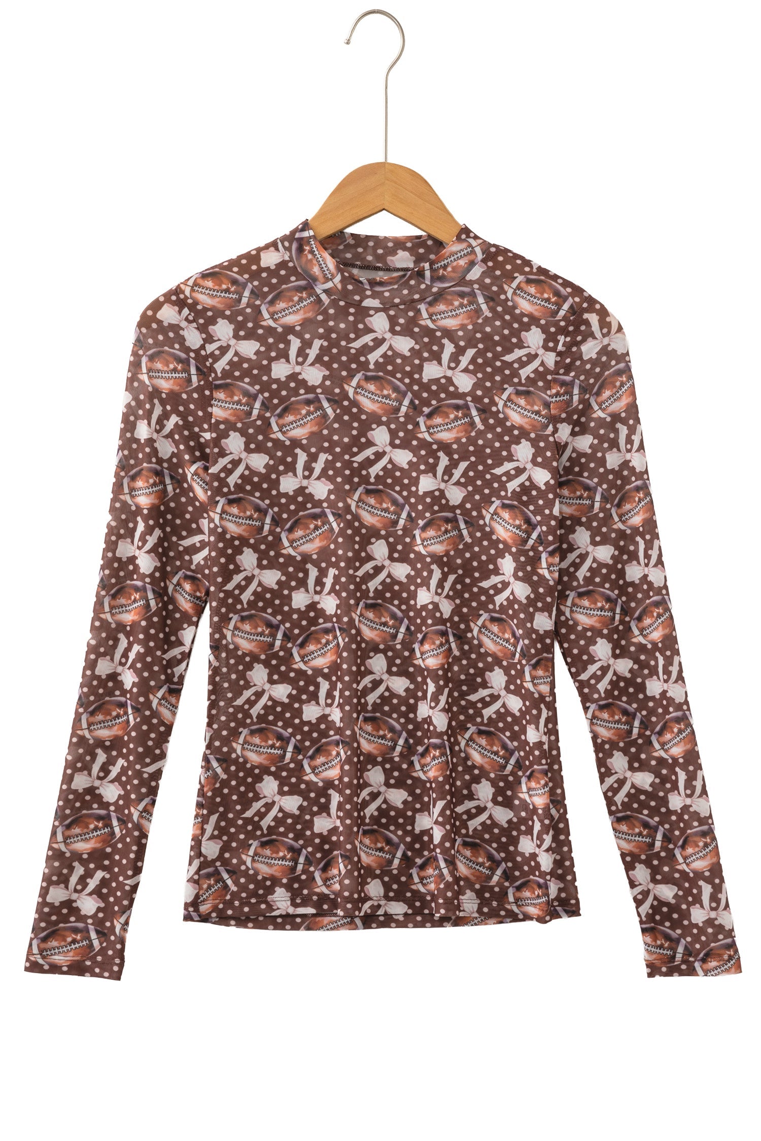 Polka Dot Bow Football Mesh Long Sleeve Top