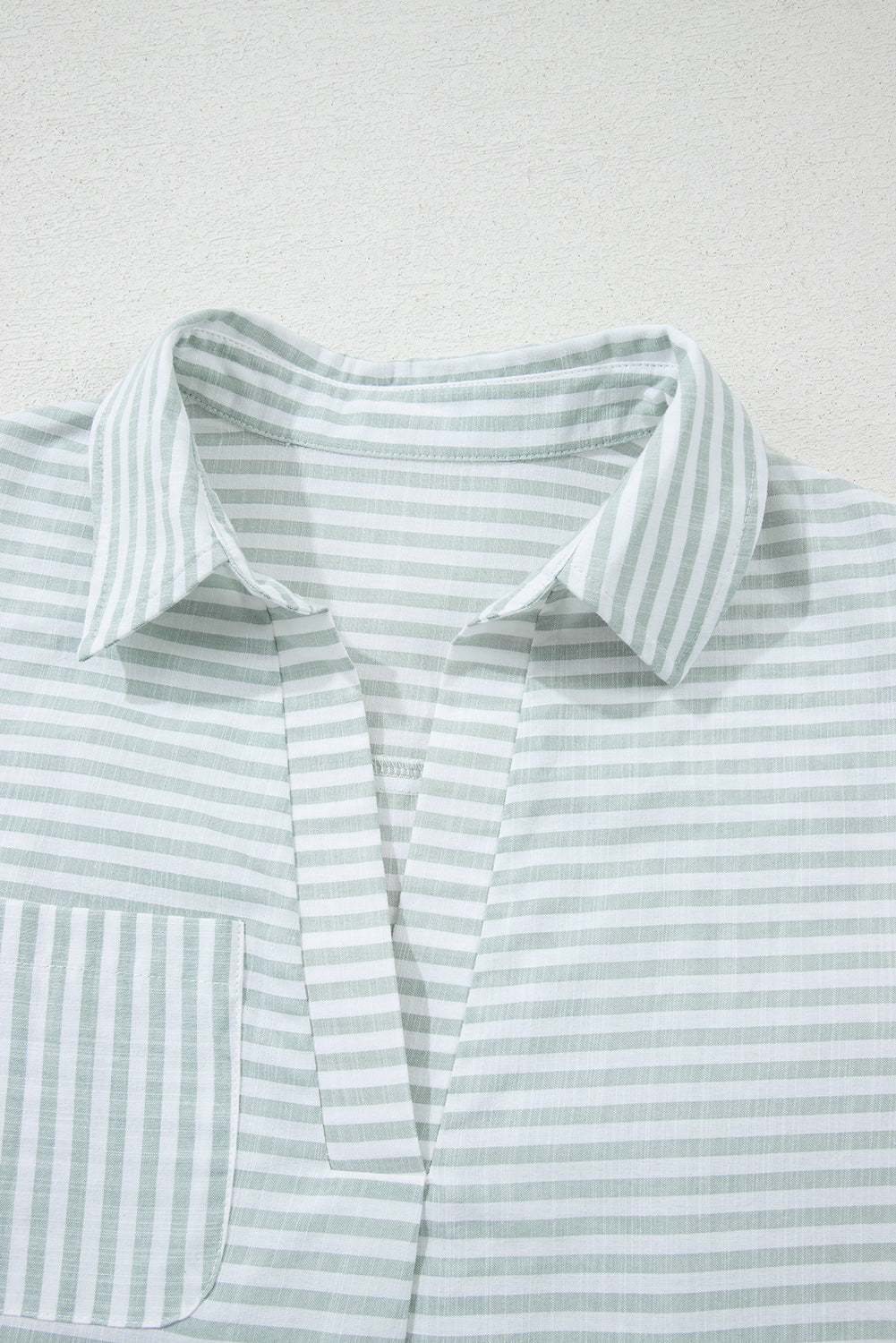 Stripe Collared V-Neck Chest Pocket Swim Cover Up