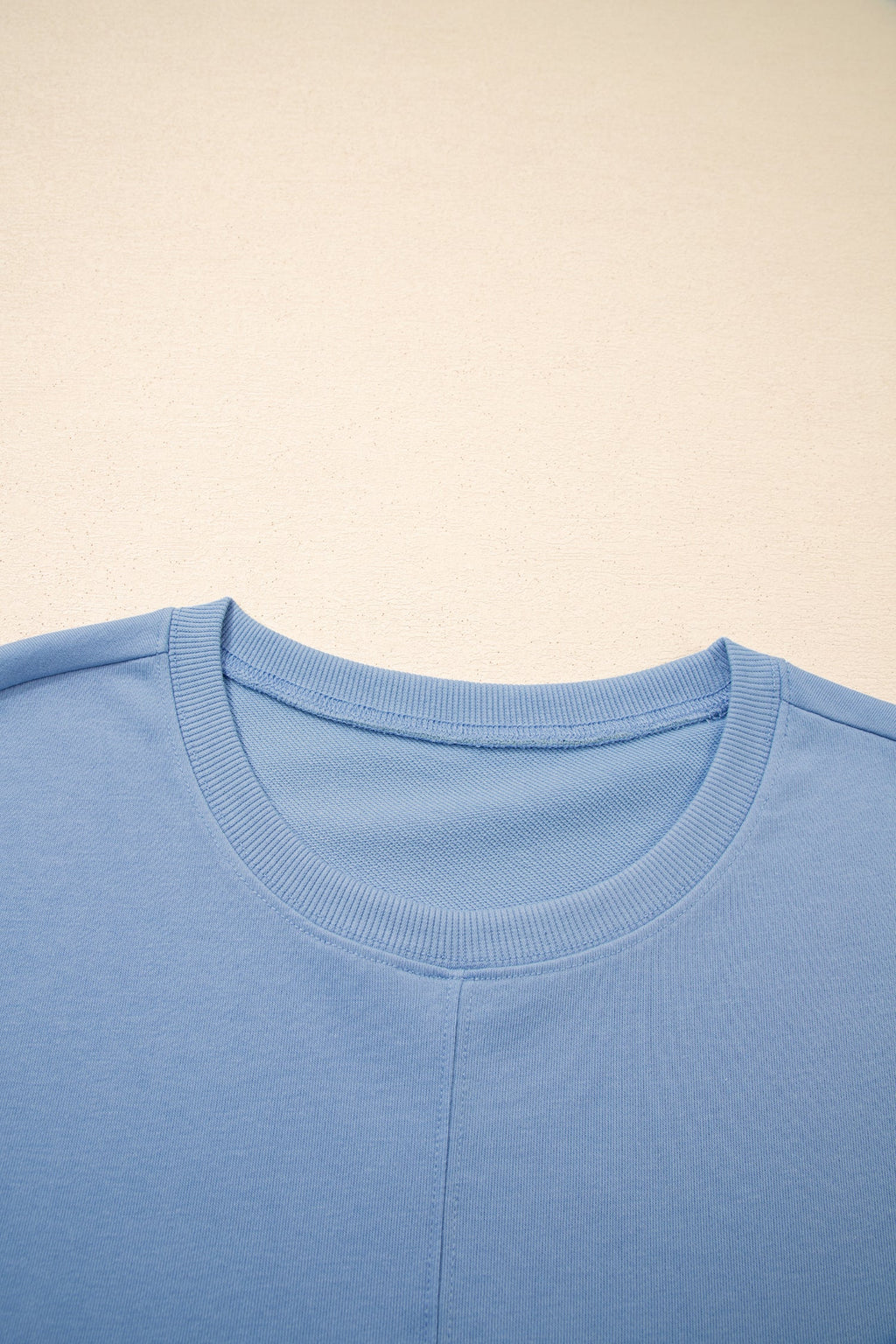 Solid Textured Raw Edge Top and Short Set