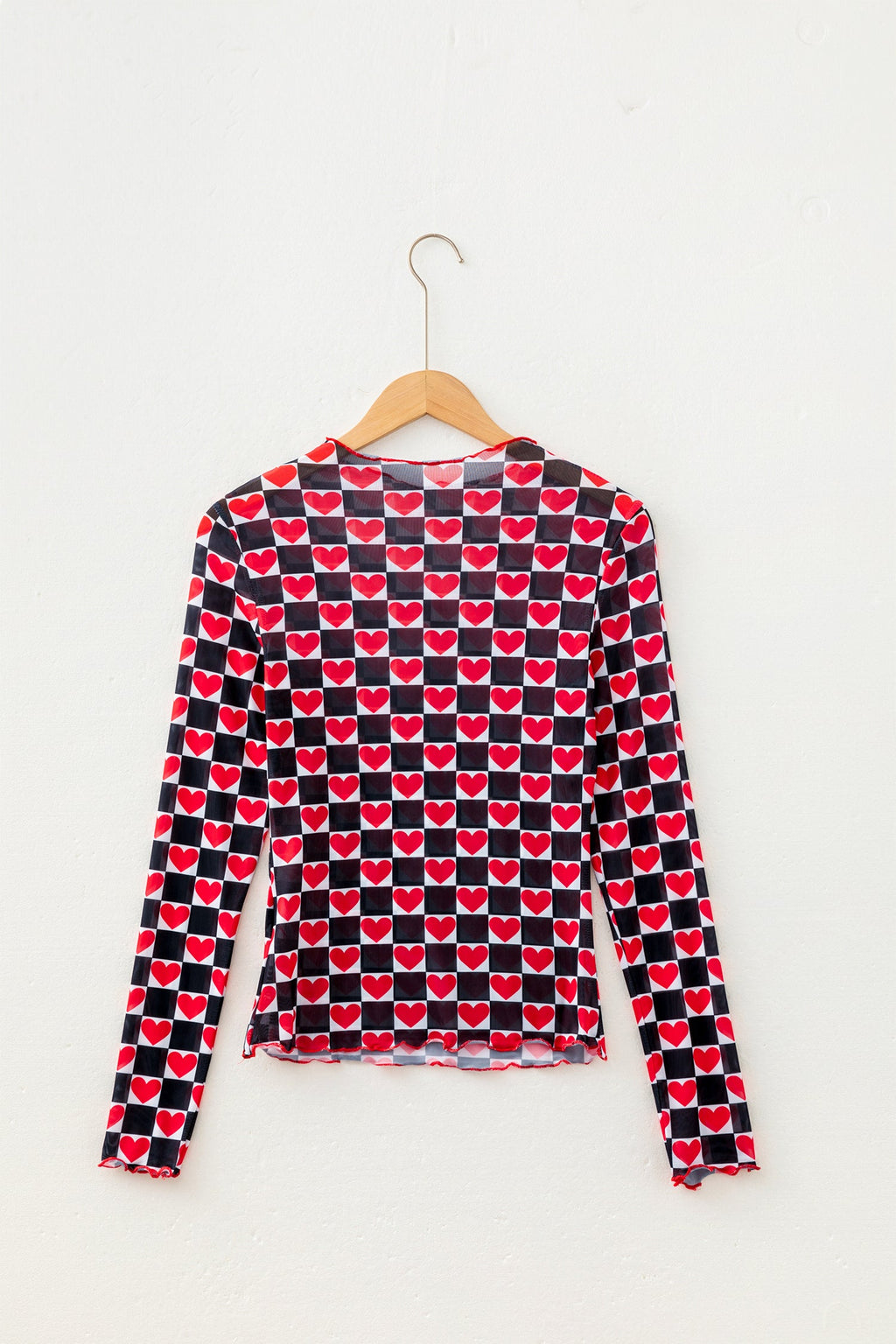 Checker Sheer Mesh Long Sleeve Blouse