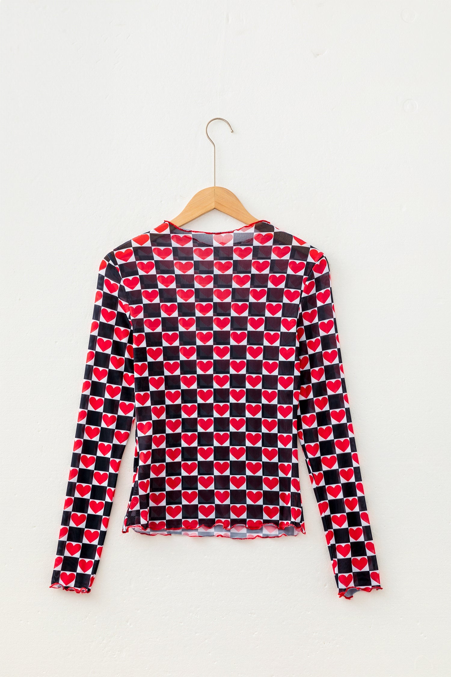 Checker Sheer Mesh Long Sleeve Blouse