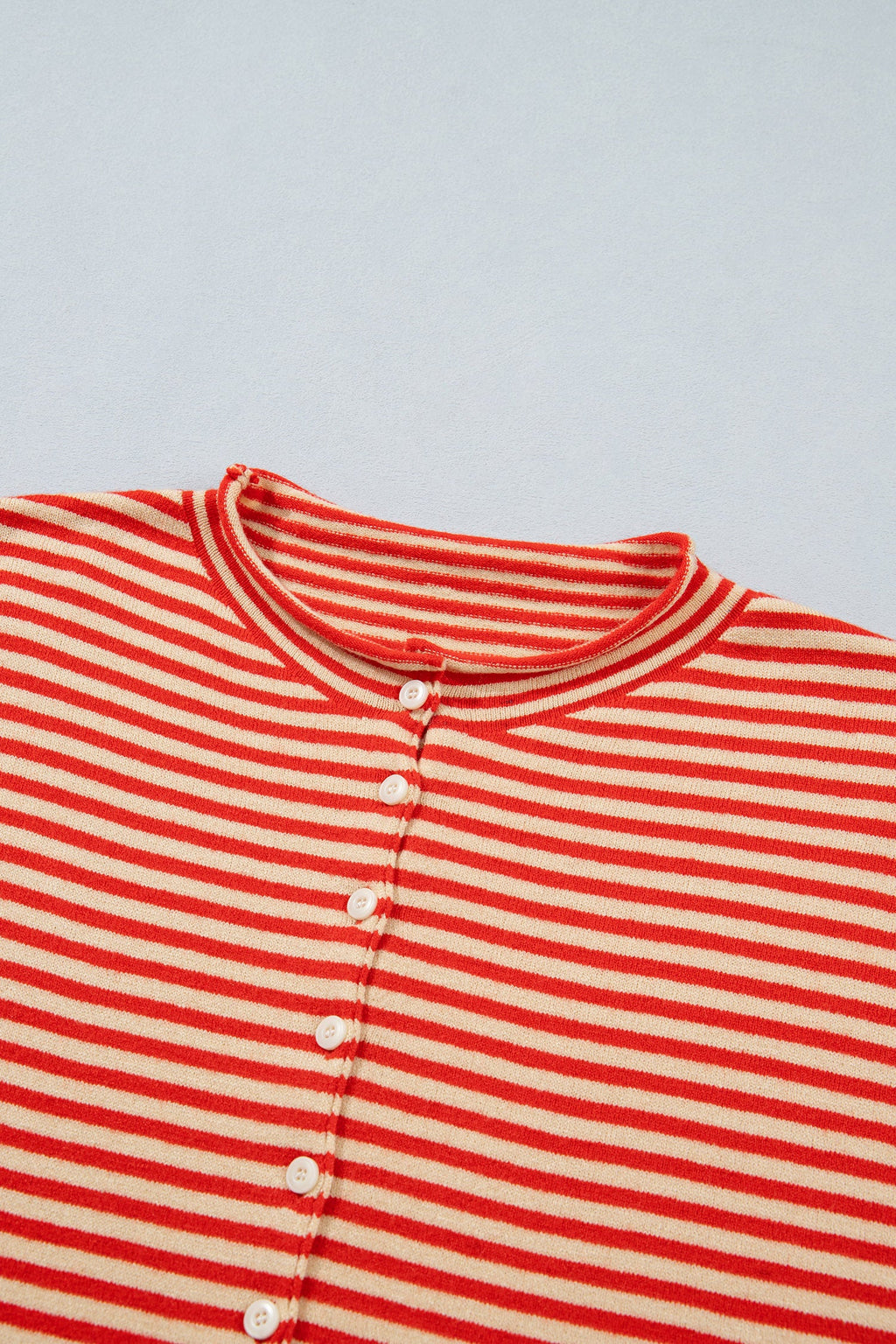 Stripe Button Collar Long Sleeve Knit Cardigan
