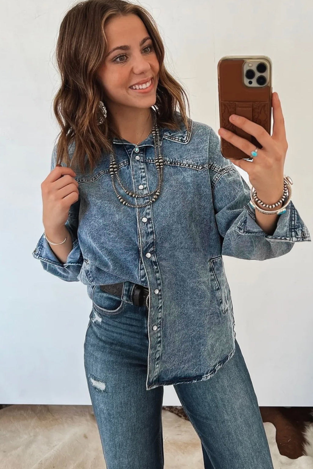 Western Mineral Wash Denim Long Sleeve Shirt Jacket