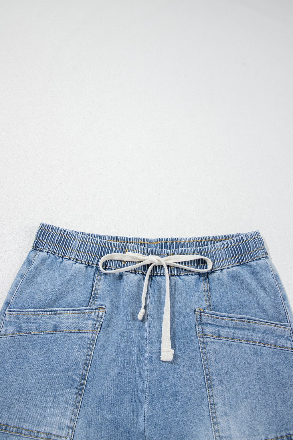 Denim Contrast Drawstring Waist Wide Leg Jeans