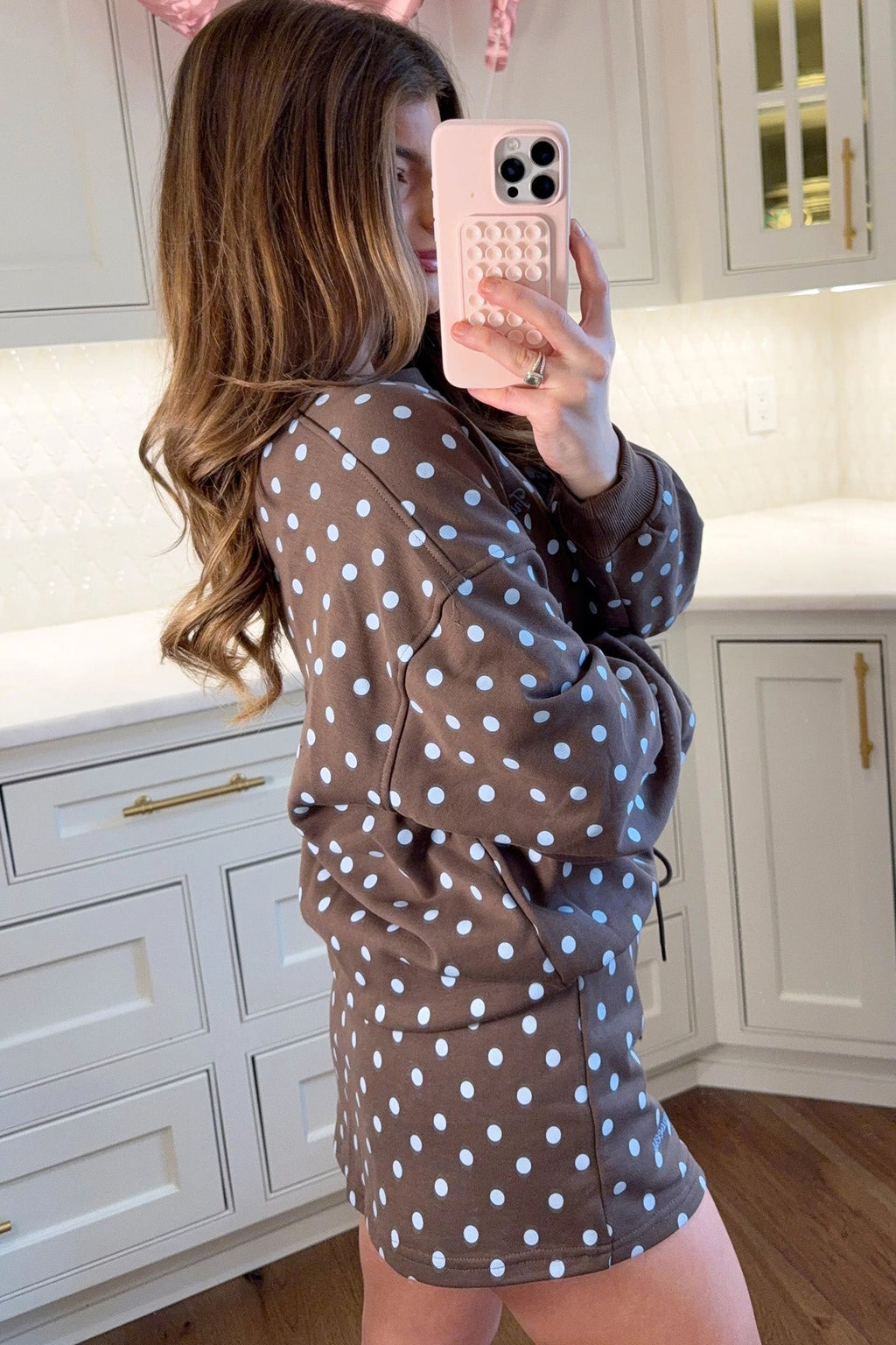 Polka Dot Long Sleeve Pullover & Bow Skort Set
