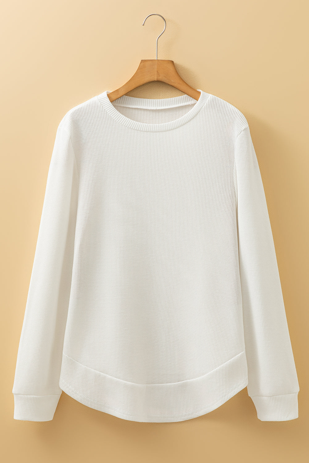 Solid Waffle Knit Long Sleeve Top