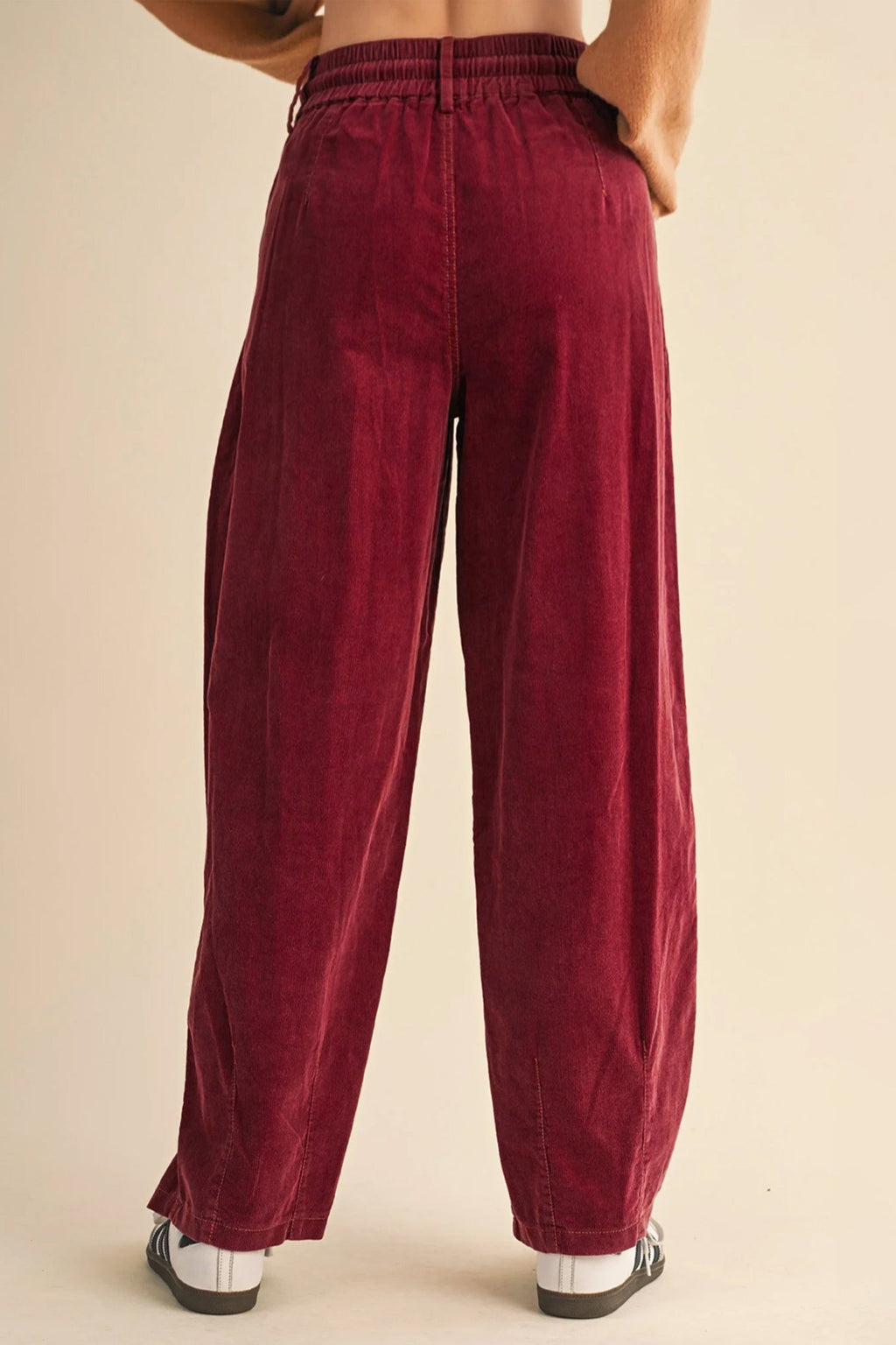 Corduroy Drawstring Waist Pleated Straight Leg Pants