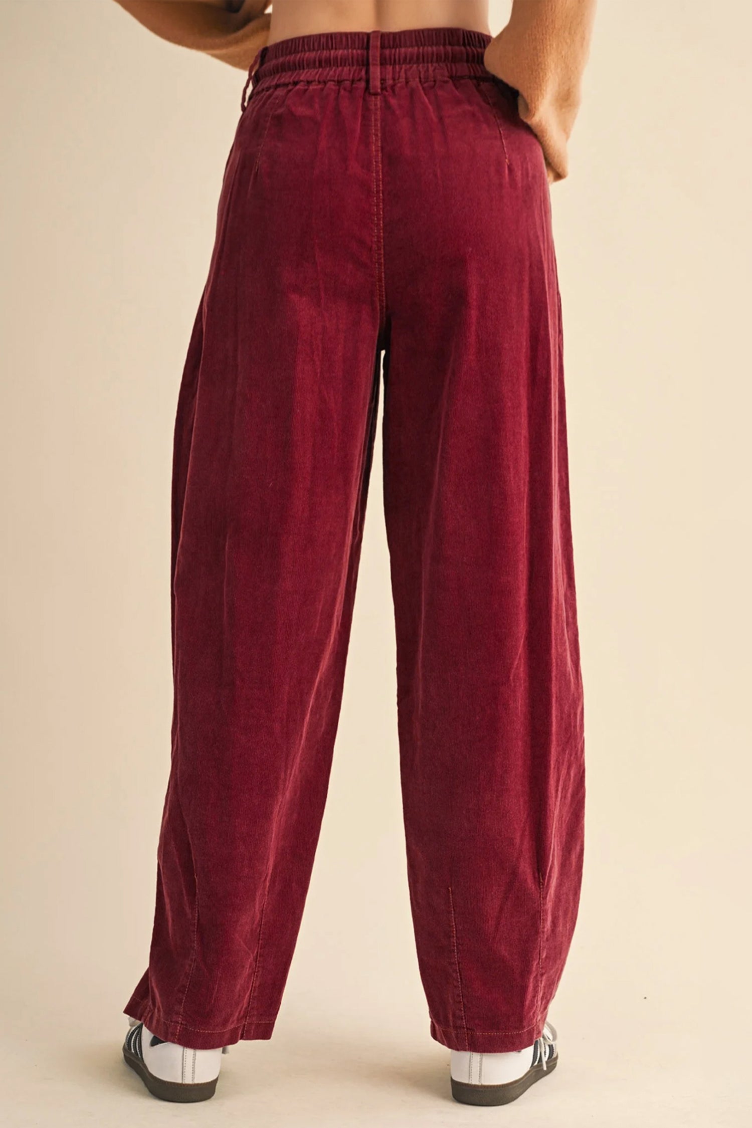 Corduroy Drawstring Waist Pleated Straight Leg Pants